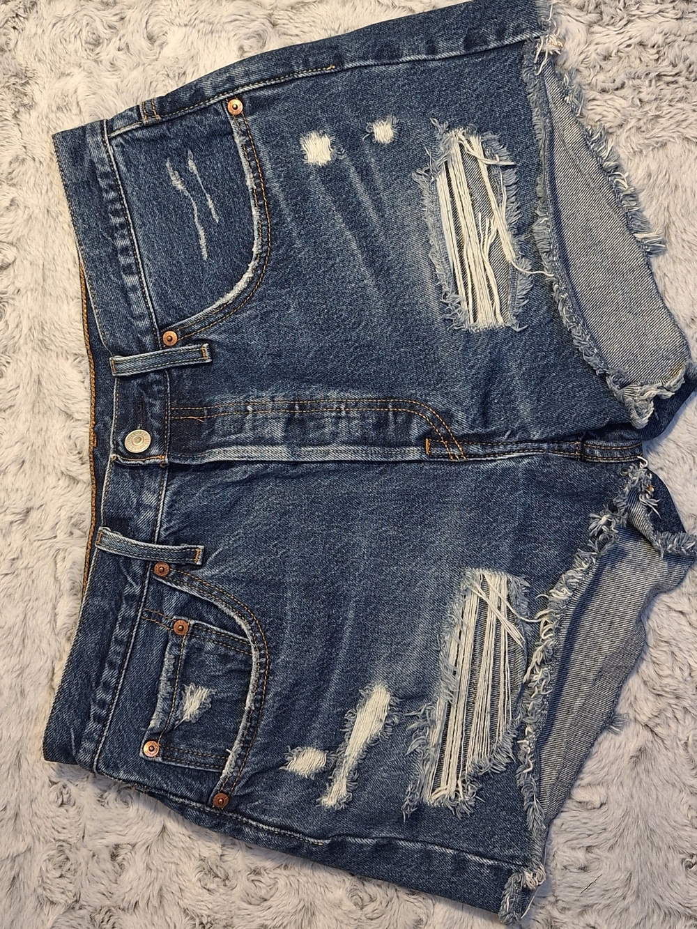 Levi's Distressed Dark Blue Denim High Rise Shorts
